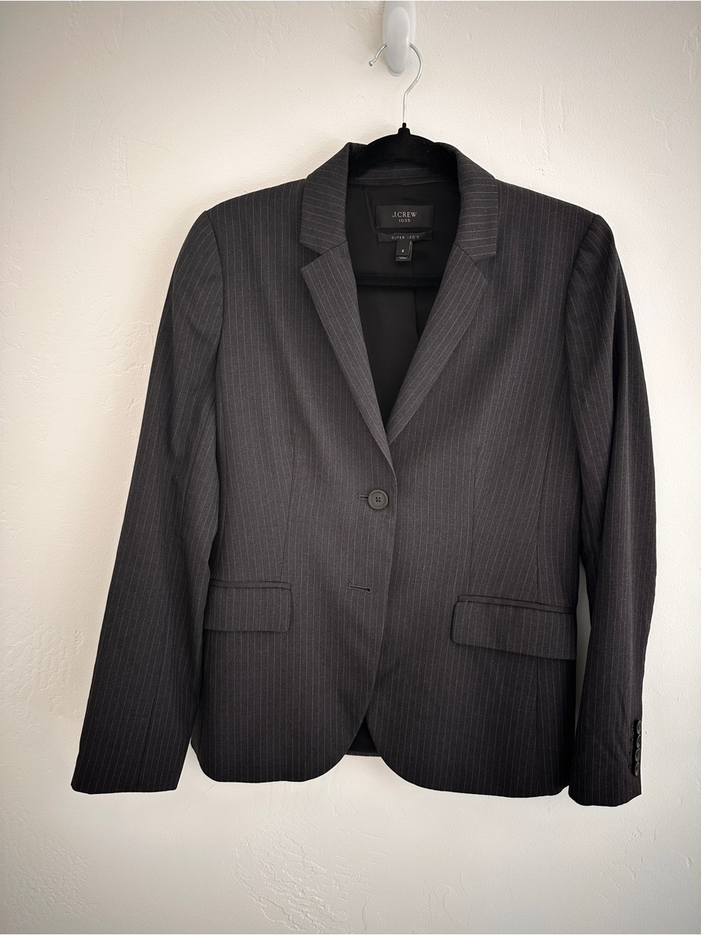 J. Crew Women's Dark Gray Pinstripe Single-Button Blazer